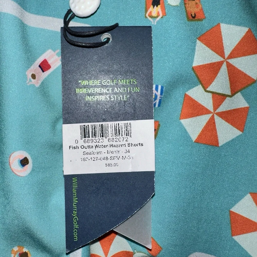 William Murray Fish Outta‎ Water Hazard Shorts Men's Size 34 NWT